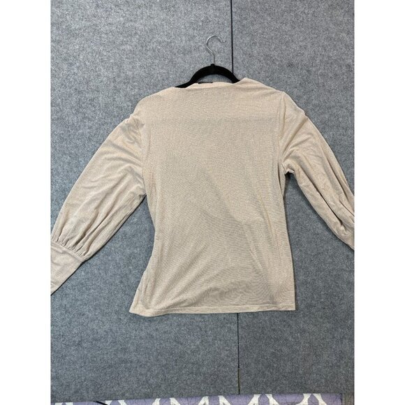 Ann Taylor Blouse Top Women's Large Beige Surplice Neck Long Sleeve Pullover - Picture 2 of 5